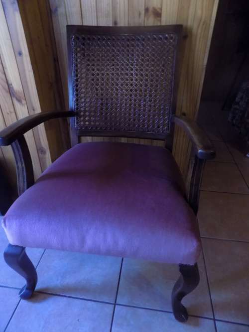 Vintage Oak Queen Anne Chair with Rattan Back Rest