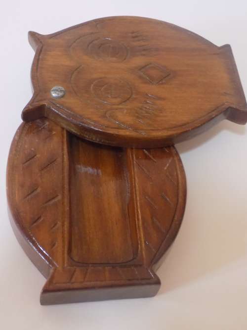 Wooden Owl Shaped Holder with Sliding Lid