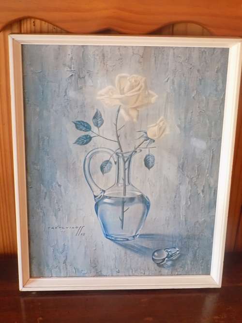 Superb TRETCHIKOFF White Roses in Glass Decanter Print