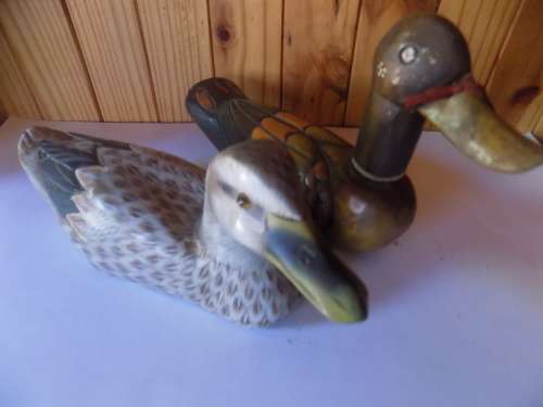 Two Vintage Craved Wooden Ducks - Please see Description