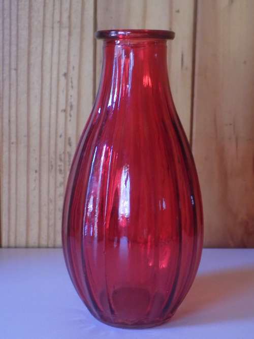 Small Red Glass Vase with Lovely Lines