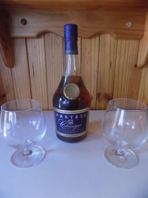 Old Sealed Martell Classique Brandy 750ml with 2 Branded Goblets - Collection Only