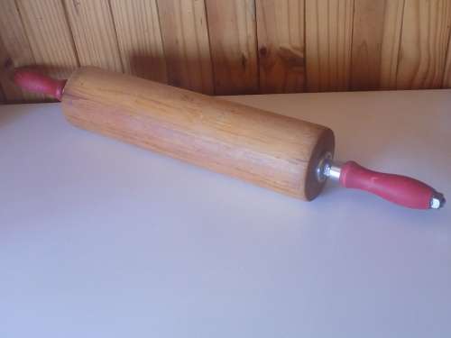Large Vintage Wooden Dough Roller with Metal Parts