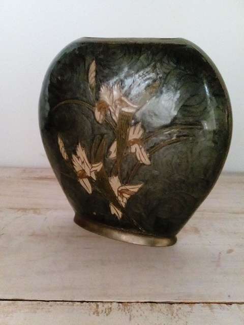 Decorative Brass Vase with Enamel Overlay