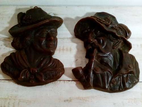 Highly Detailed Wax Portraits of Old Man & Lady Wall Hangings