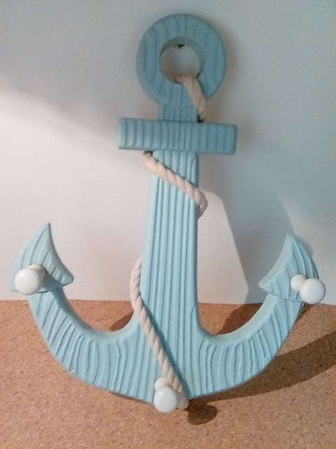 Nice Size Baby Blue Ship's Anchor Wall Hanging with Hooks