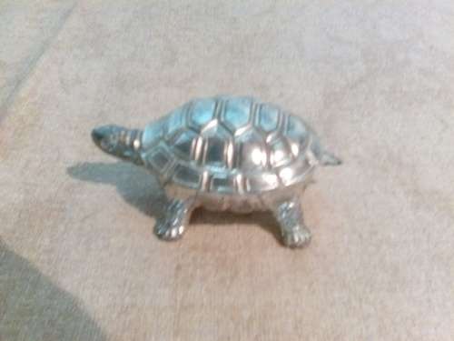 Small Decorative Metal Tortoise with Ice Tongs Inside