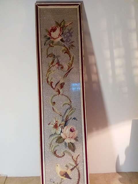 Tall & Narrow Framed with Glass Roses & Birds Tapestry - Collection Only