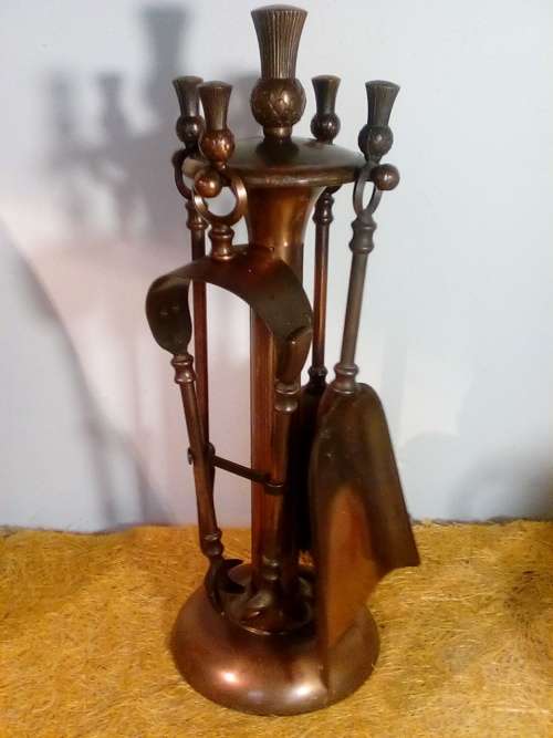 Vintage Solid Metal Fire Place Tool Set on Stand