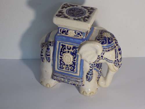 Solid Decorative Handcrafted Blue & White Elephant from Vietnam