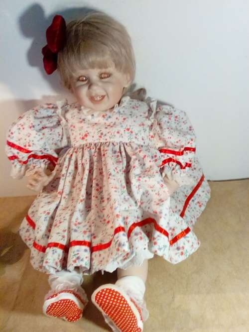 Large 1991 Fayzah Panos Design Smiling Porcelain Doll - Strictly Collection Only