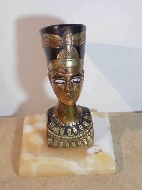 Superb Solid Brass and/or Bronze Egyptian Figurine (Queen Nefertiti) on Marble Base