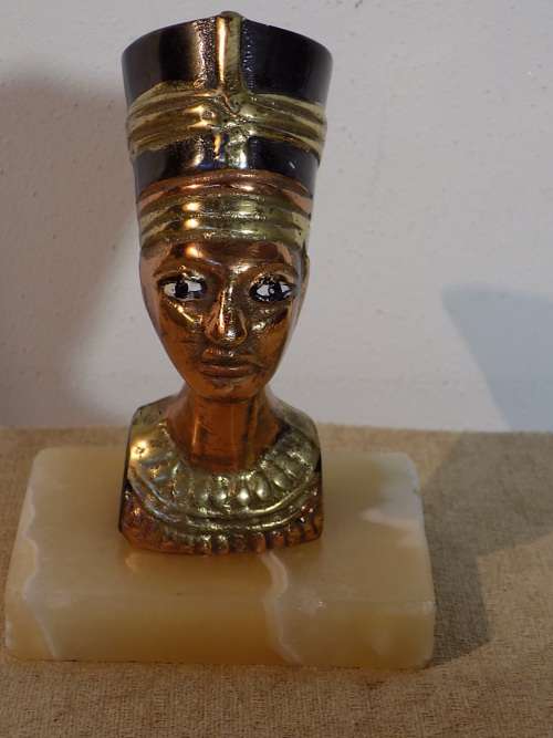 Impressive Smaller Brass and/or Bronze Egyptian Head on Marble Base