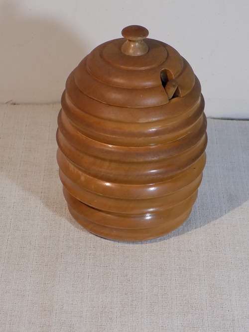 Vintage Genuine Yellow Wood Honey Pot