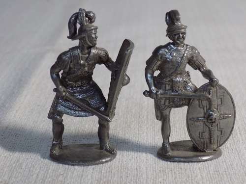 Pair of Small Metal Gladiator Figurines - Made in UK