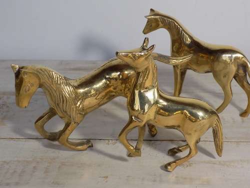 Set of Three Solid Brass Small Horses