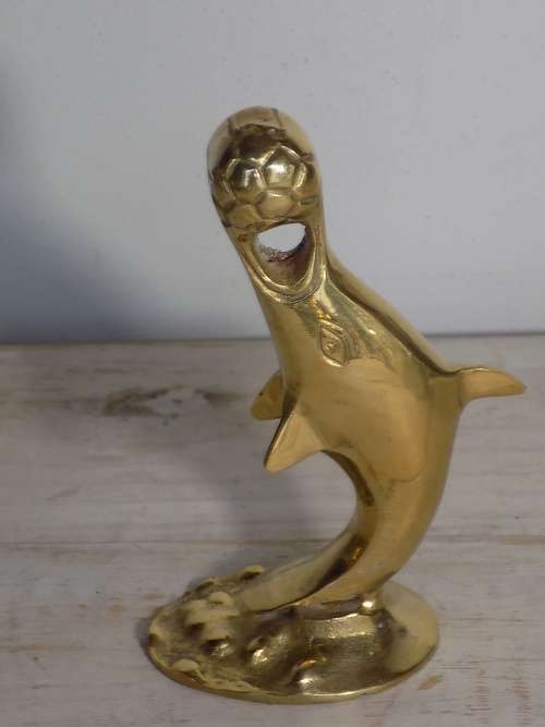 Upright Solid Brass Dolphin with Ball