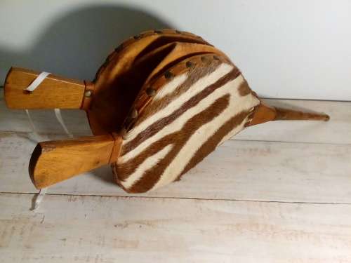 Vintage Wood, Leather, Metal & Animal Hide Fire Stoking Bellow