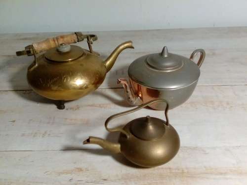 Three Small Metal Tea Pots for One Bid
