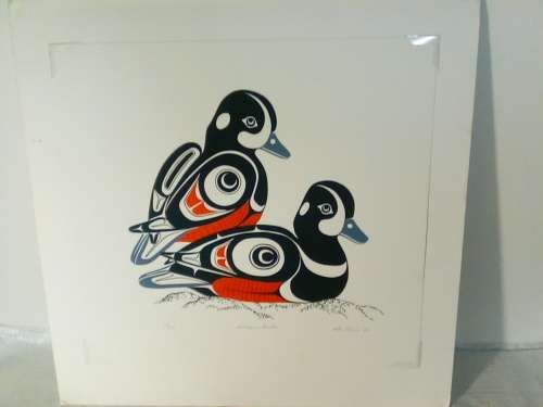 Numbered Edition Silk Screen Print 'Harlequin Ducks' by Glen Rabena