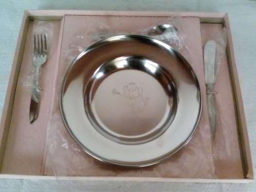 18-8 Stainless Child's Porridge Bowl & Utensil Set - Made in Denmark (Ref 159)