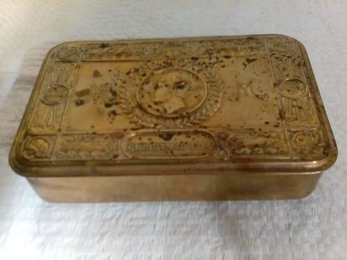 Antique 1914 Christmas Brass Plate Tin