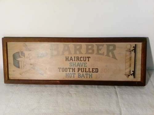 Wooden Old Style Barber Framed Sign