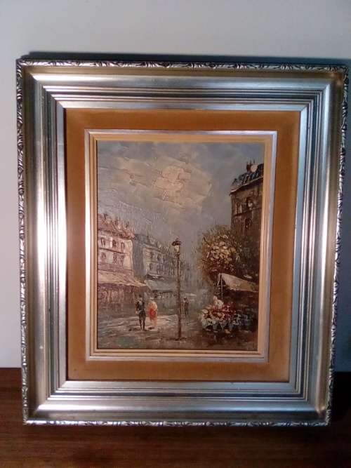 Paris Street Scene Oil Painting in Deep Frame - Signed