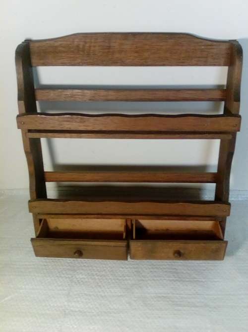 Vintage Wooden Wall Hanging Spice Bottle Rack with Two Drawers (Ref 487)