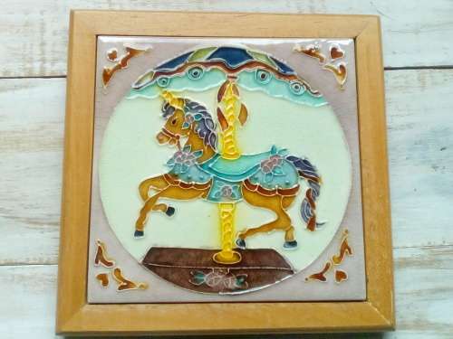Lovely Wall Hanging Tile with Wood Border and Backing