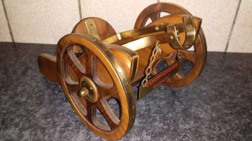 Creative Wood with Metal Overlays Wagon Shaped Bottle Holder with Tag