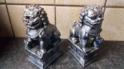 Pair of Detailed Solid Coated Ceramic Foo Dog Ornaments