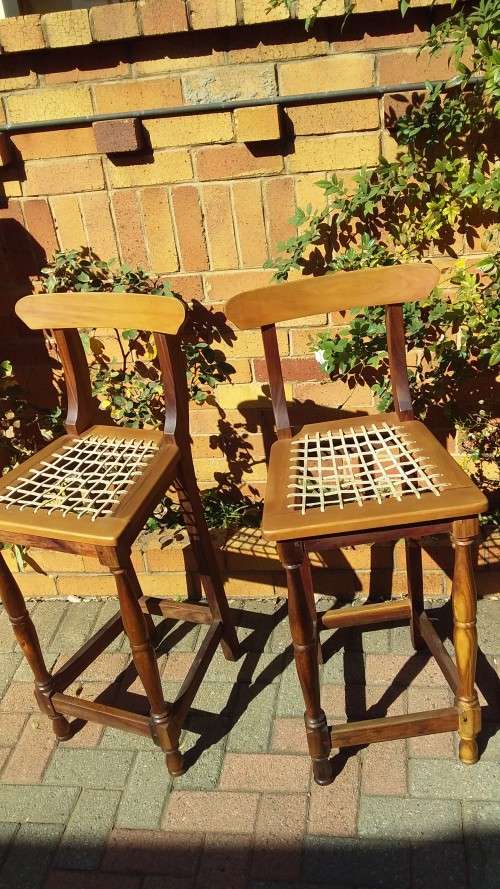 Vintage Wood & Rattan High Stools in Very Good Condition - Bid per Stool