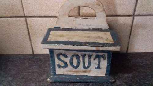 Vintage Distressed Looking 'SOUT' Salt Wall Hanging Holder