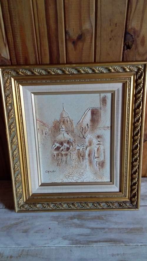 Foreign Signed Oil Painting in Ornate 1970's Frame