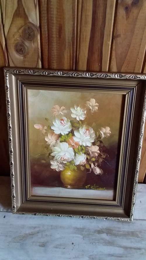 Impressive Still Life Oil Painting by R Stevens in Ornate Frame