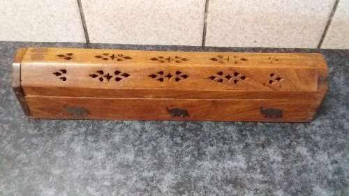 Wood with brass overlays incence stick holder