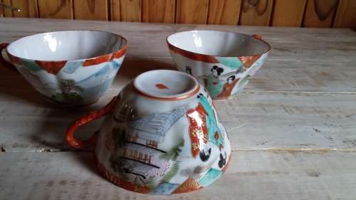 Three Old Bone China Hand Decorated Tea Cups