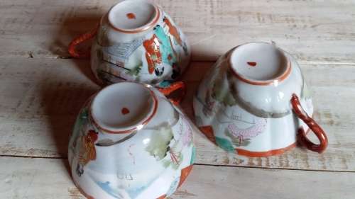 Three Old Bone China Hand Decorated Tea Cups