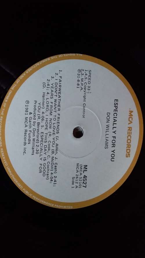 Don Williams - Especially For You Vinyl LP
