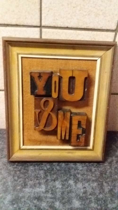 Framed Vintage Block Letters `You and Me`. Quite Unique