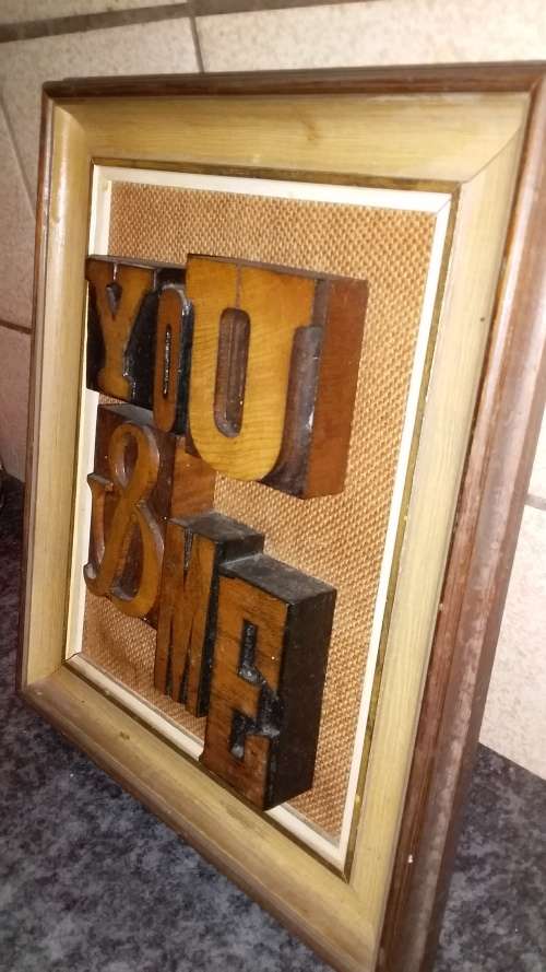 Framed Vintage Block Letters `You and Me`. Quite Unique