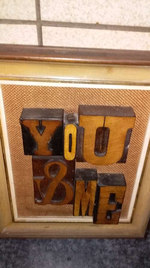 Framed Vintage Block Letters `You and Me`. Quite Unique