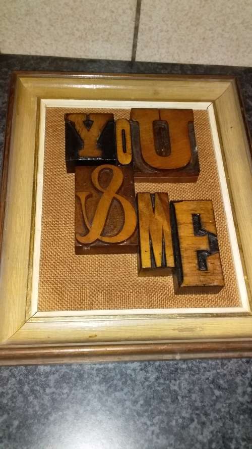 Framed Vintage Block Letters `You and Me`. Quite Unique