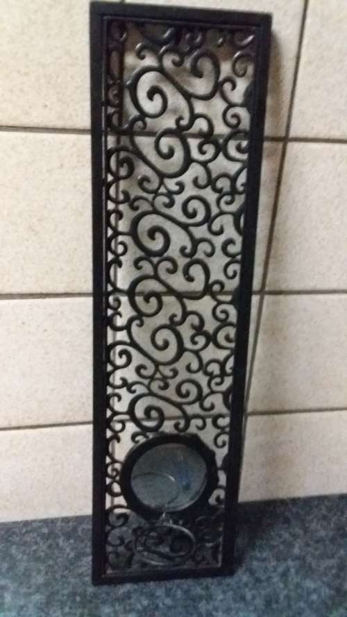 Decorative Metal Wall Hanging with Small Mirror and holder for candle glass