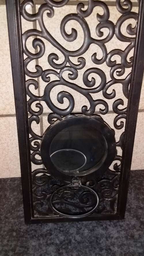 Decorative Metal Wall Hanging with Small Mirror and holder for candle glass