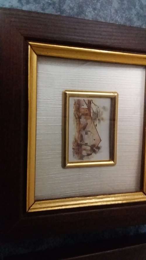 Five small frames with miniature art - not vintage