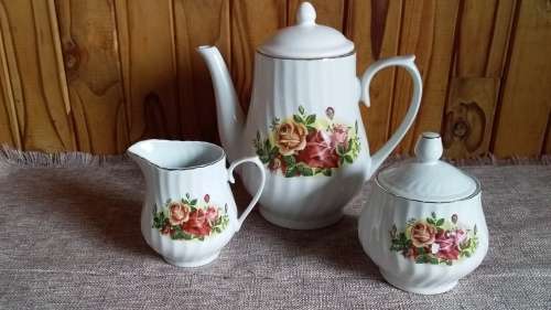 Tea Pot, Sugar Bowl and Milk Jug with Rose Design - See Description
