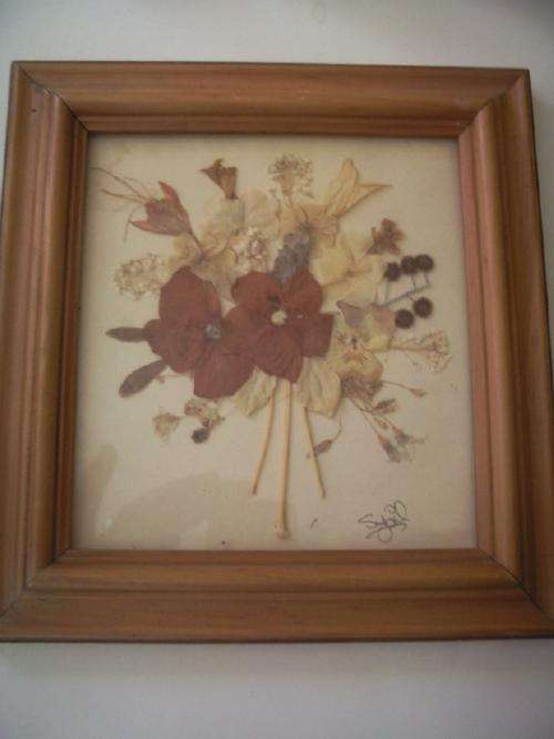 Signed Dry Flower Collage in Wooden Frame