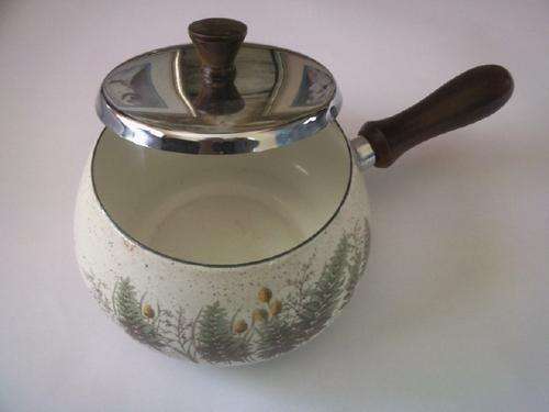 Lovely Enamel Pot with Wooden Handle
